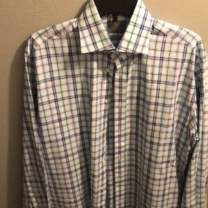 Thomas Dean Dress Shirt Medium 100% Cotton